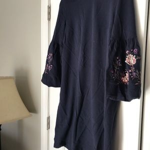 LOFT Navy Blue Floral Bell Sleeve Dress